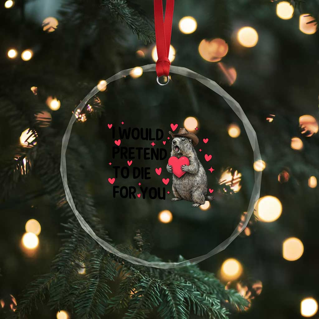 Funny Groundhog Valentines Crystal Glass Ornament I Would Pretend To Die For You - Wonder Print Shop