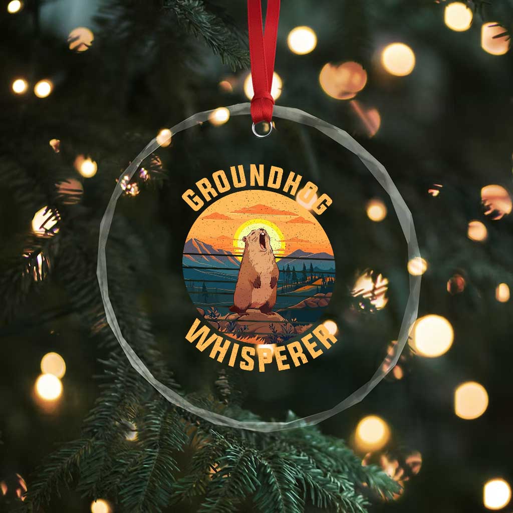 Funny Groundhog Whisperer Crystal Glass Ornament Screaming Woodchuck Mountain Forest