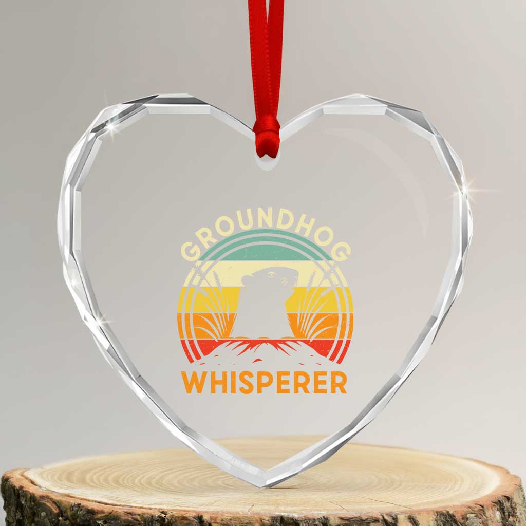 Funny Groundhog Whisperer Heart Crystal Glass Ornament Retro Vintage Woodchuck Lover - Wonder Print Shop