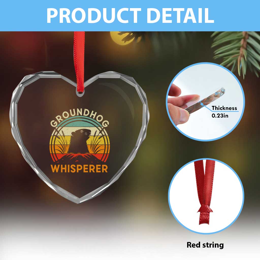 Funny Groundhog Whisperer Heart Crystal Glass Ornament Retro Vintage Woodchuck Lover - Wonder Print Shop