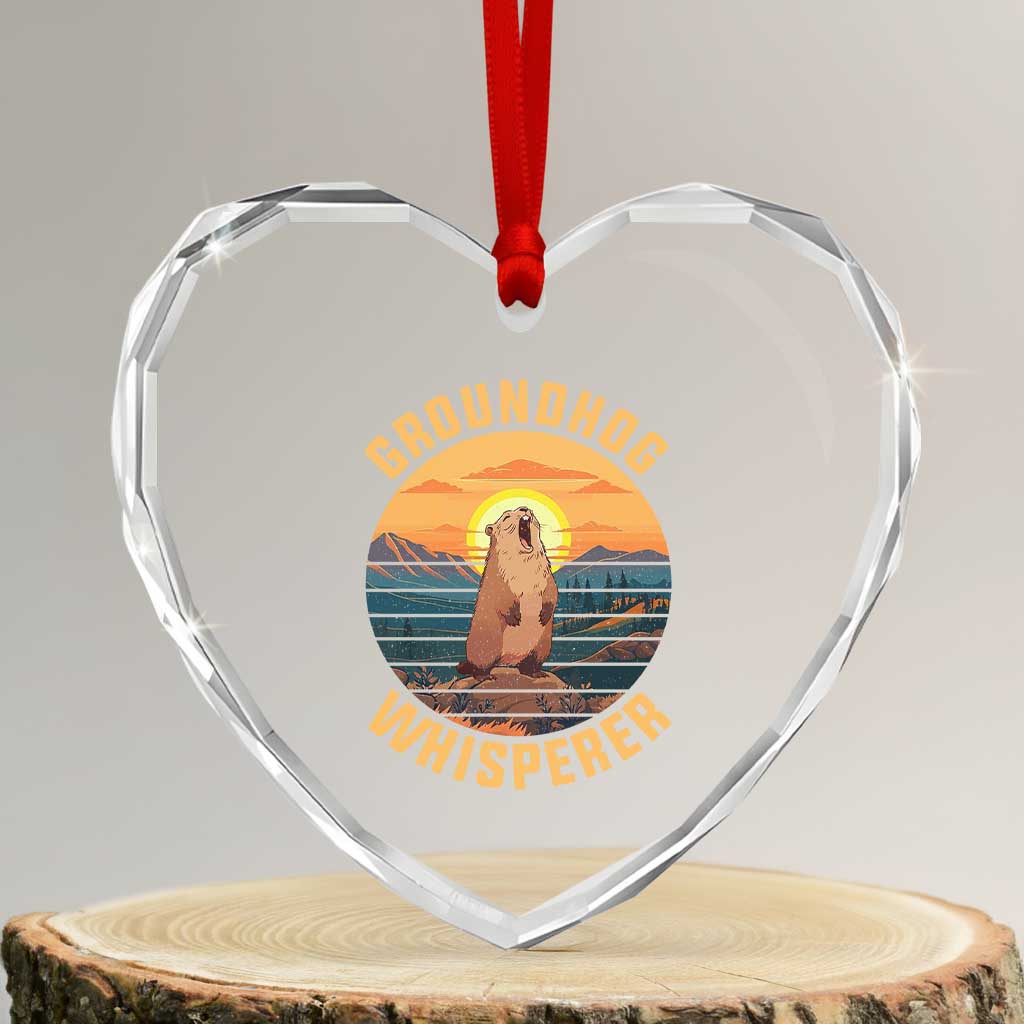 Funny Groundhog Whisperer Heart Crystal Glass Ornament Screaming Woodchuck Mountain Forest