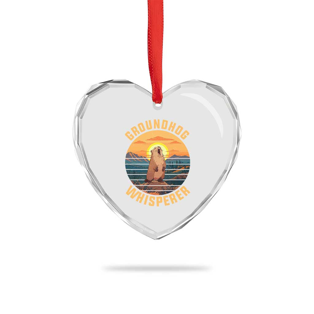 Funny Groundhog Whisperer Heart Crystal Glass Ornament Screaming Woodchuck Mountain Forest