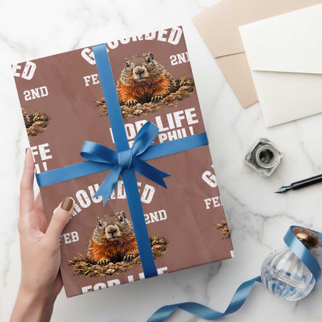 Funny Groundhog Wrapping Paper Roll Grounded For Life Ground Hog Day - Wonder Print Shop