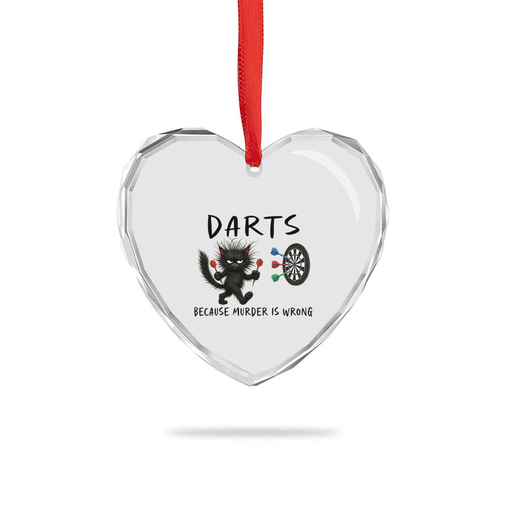 Funny Grumpy Cat Dart Player Heart Crystal Glass Ornament Because Murder Is Wrong Pub Game Gift - Wonder Print Shop
