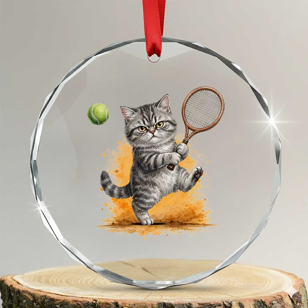 Funny Grumpy Cat Tennis Player Crystal Glass Ornament Gift For Tennis Fans - Wonder Print Shop