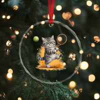 Funny Grumpy Cat Tennis Player Crystal Glass Ornament Gift For Tennis Fans - Wonder Print Shop