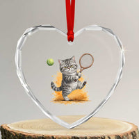 Funny Grumpy Cat Tennis Player Heart Crystal Glass Ornament Gift For Tennis Fans - Wonder Print Shop