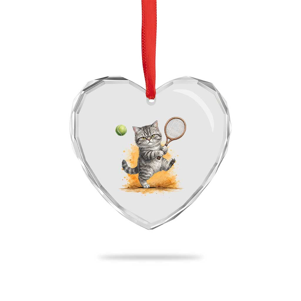 Funny Grumpy Cat Tennis Player Heart Crystal Glass Ornament Gift For Tennis Fans - Wonder Print Shop