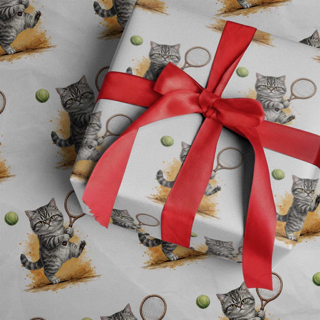 Funny Grumpy Cat Tennis Player Wrapping Paper Roll Gift For Tennis Fans - Wonder Print Shop