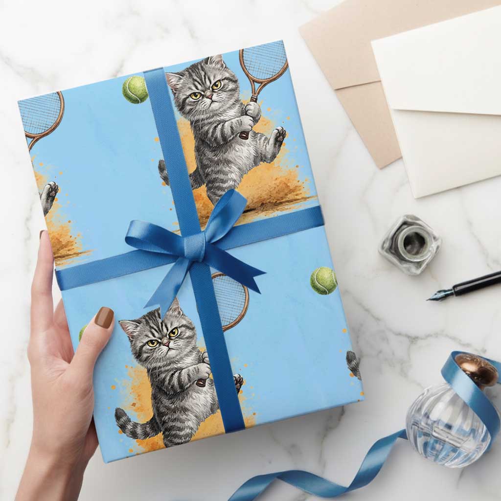 Funny Grumpy Cat Tennis Player Wrapping Paper Roll Gift For Tennis Fans - Wonder Print Shop
