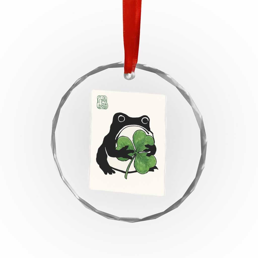 Funny Grumpy Frog Japanese St Patricks Day Crystal Glass Ornament