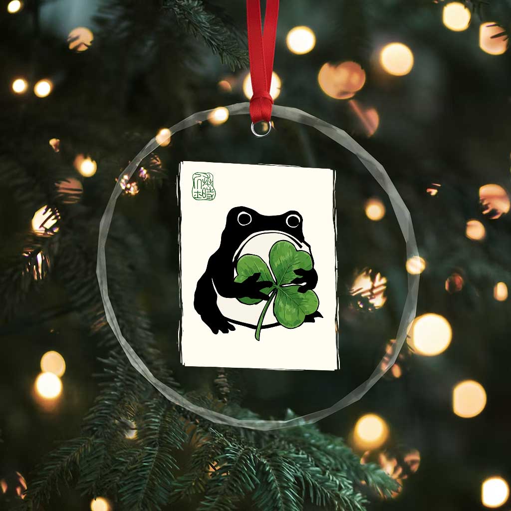 Funny Grumpy Frog Japanese St Patricks Day Crystal Glass Ornament