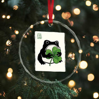 Funny Grumpy Frog Japanese St Patricks Day Crystal Glass Ornament