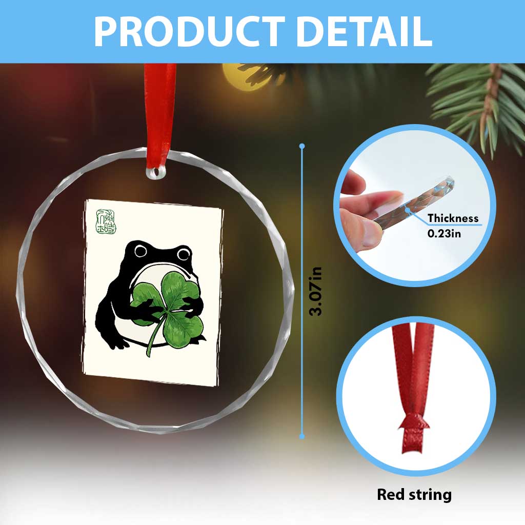 Funny Grumpy Frog Japanese St Patricks Day Crystal Glass Ornament