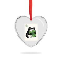 Funny Grumpy Frog Japanese St Patricks Day Heart Crystal Glass Ornament
