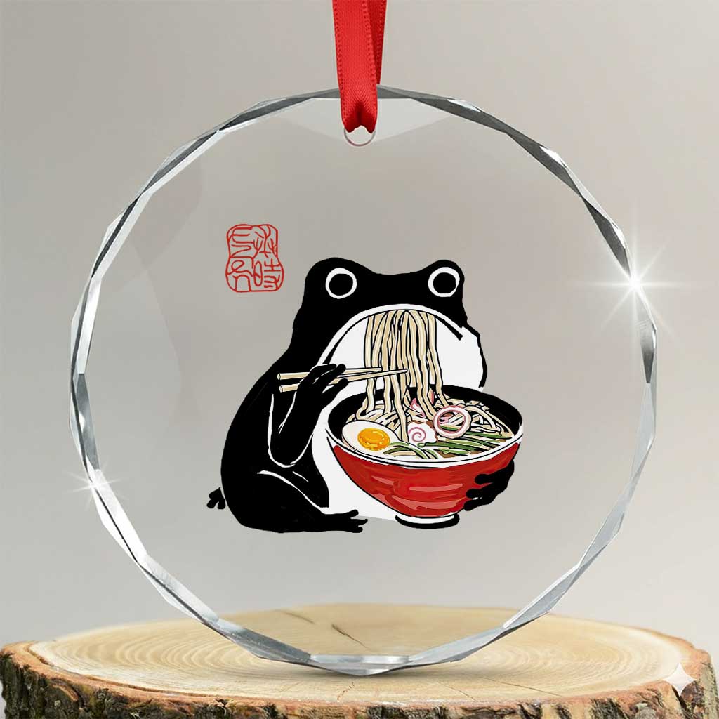 Funny Grumpy Frog Ramen Crystal Glass Ornament Sumi-e Kawaii Ink Painting Japanese - Wonder Print Shop