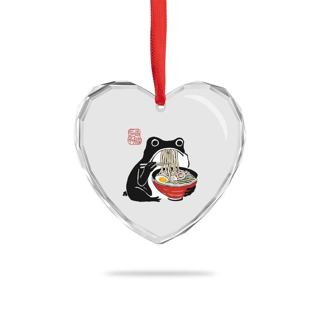 Funny Grumpy Frog Ramen Heart Crystal Glass Ornament Sumi-e Kawaii Ink Painting Japanese - Wonder Print Shop