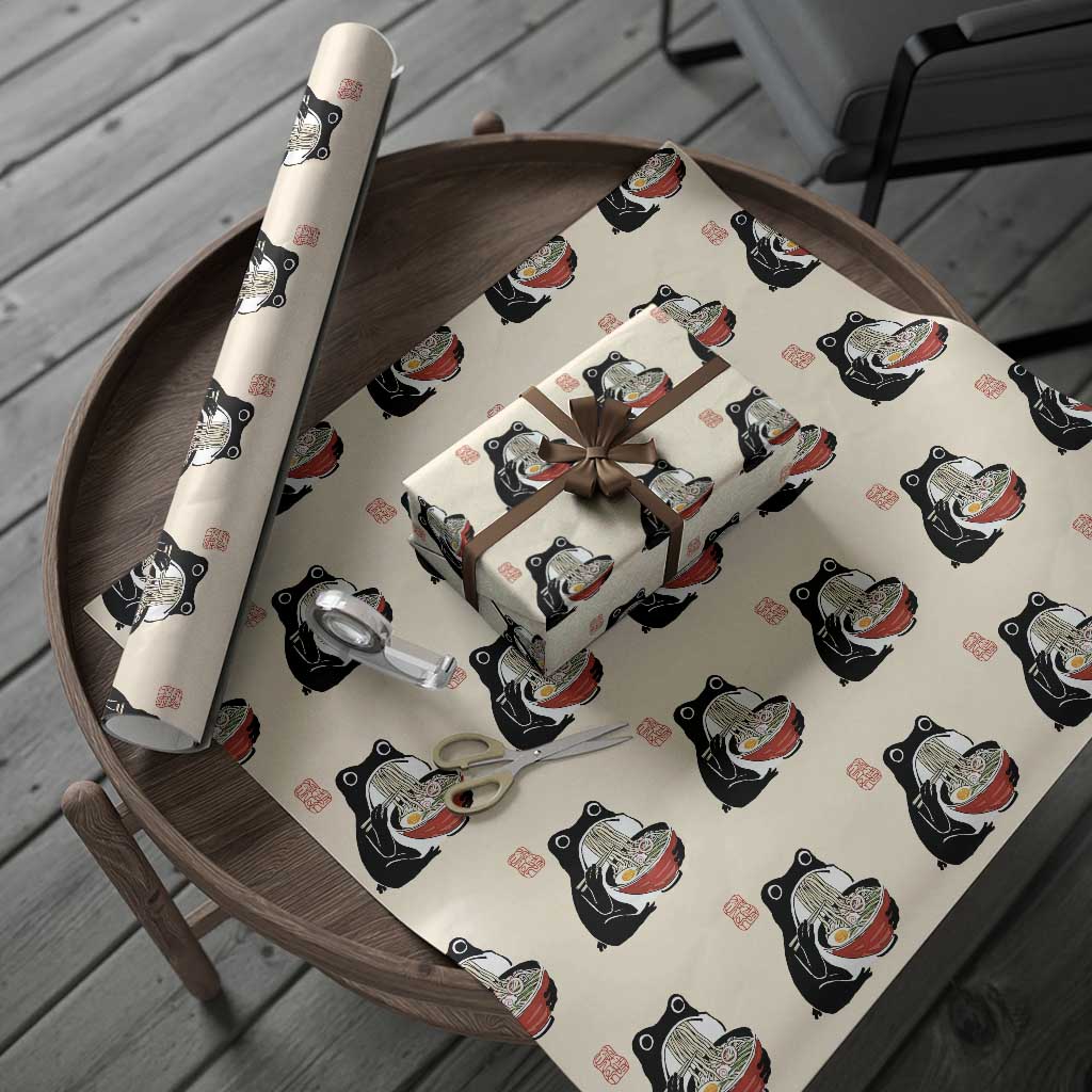 Funny Grumpy Frog Ramen Wrapping Paper Roll Sumi-e Kawaii Ink Painting Japanese - Wonder Print Shop