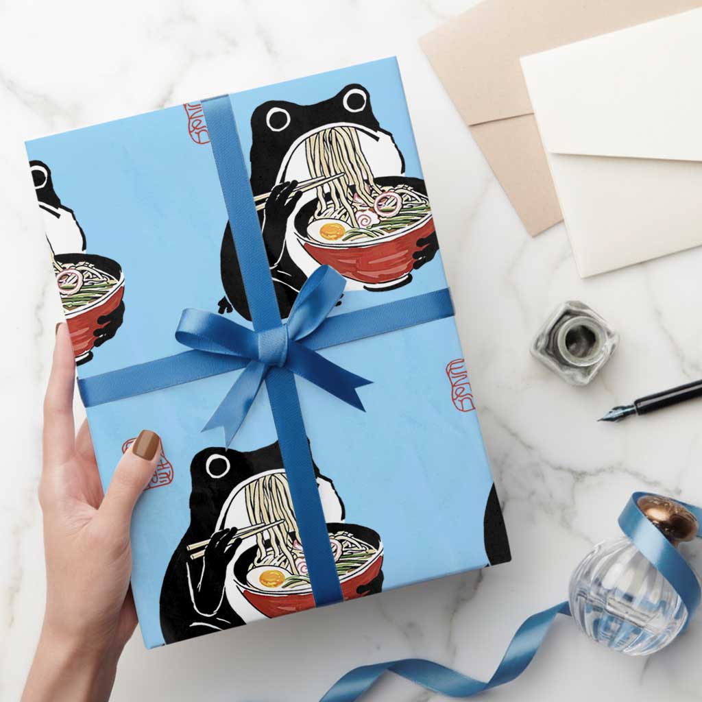 Funny Grumpy Frog Ramen Wrapping Paper Roll Sumi-e Kawaii Ink Painting Japanese - Wonder Print Shop