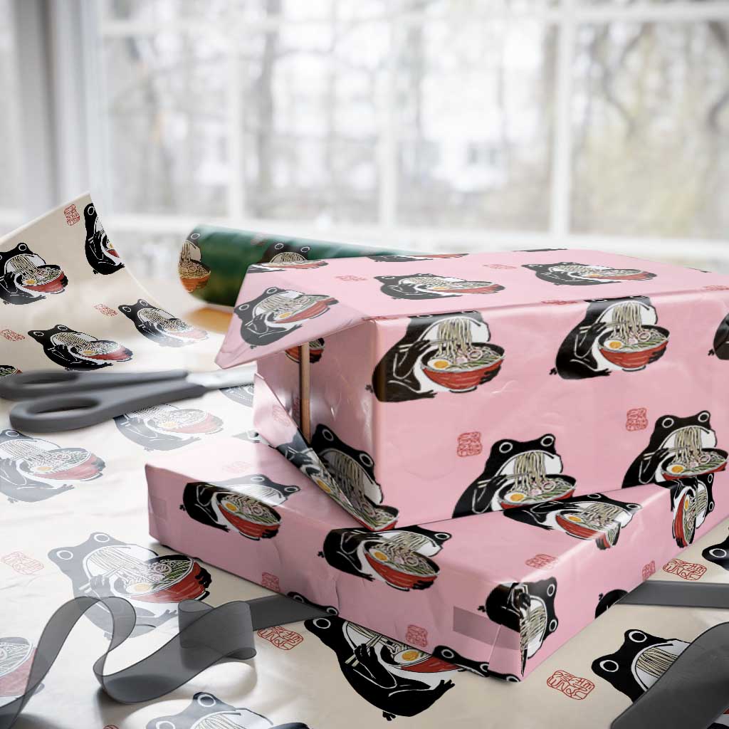 Funny Grumpy Frog Ramen Wrapping Paper Roll Sumi-e Kawaii Ink Painting Japanese - Wonder Print Shop