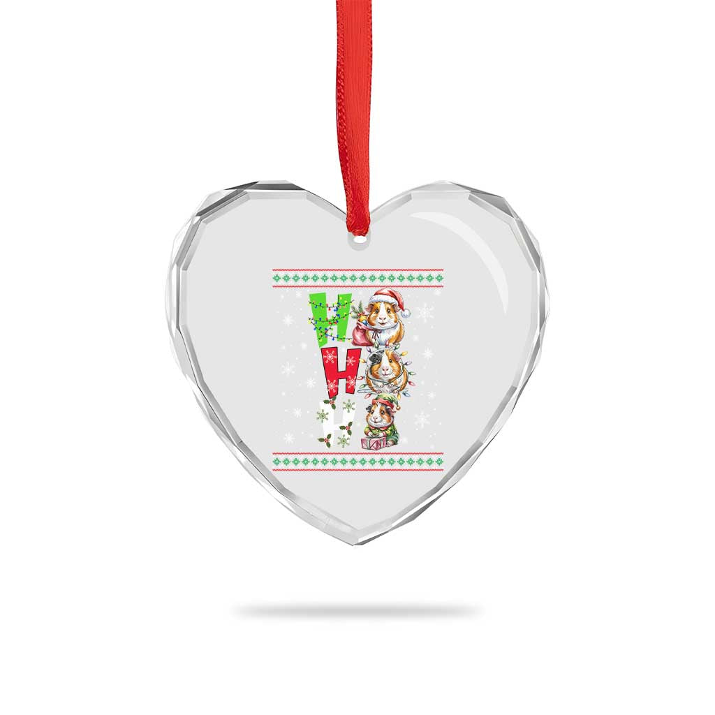 Funny Guinea Pig Ho Ho Ho Ugly Christmas Sweater Heart Crystal Glass Ornament Cute Pet Lover - Wonder Print Shop