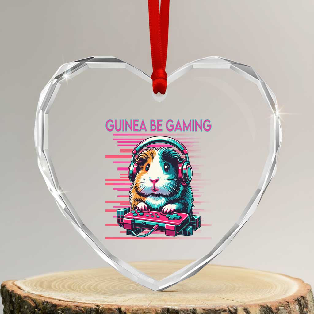 Funny Guinea Pig Video Game Player Gift Heart Crystal Glass Ornament Guinea Be Gaming - Wonder Print Shop
