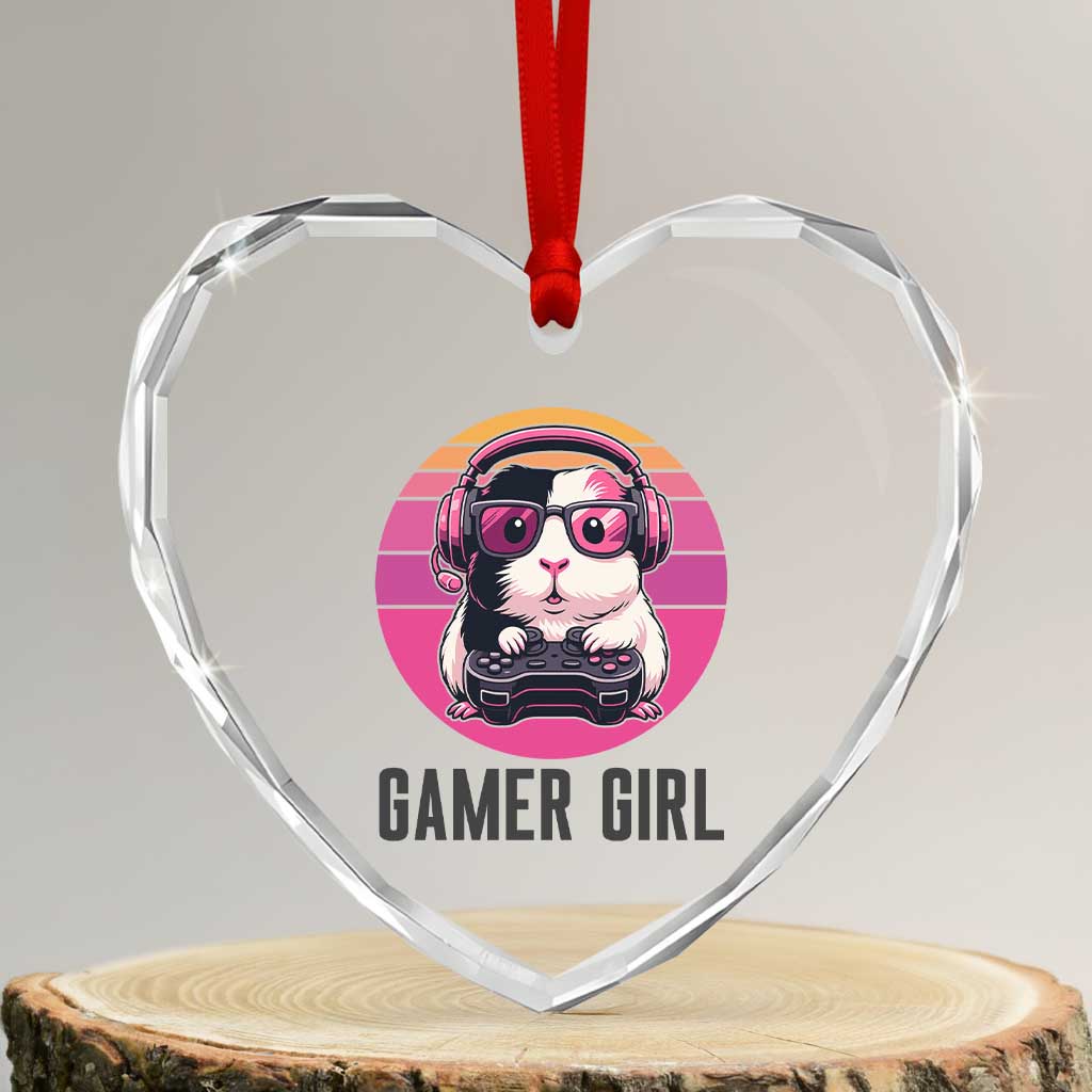 Funny Guinea Pig Video Game Rodent Lover Heart Crystal Glass Ornament Gamers Girl Sunset Retro Gift - Wonder Print Shop