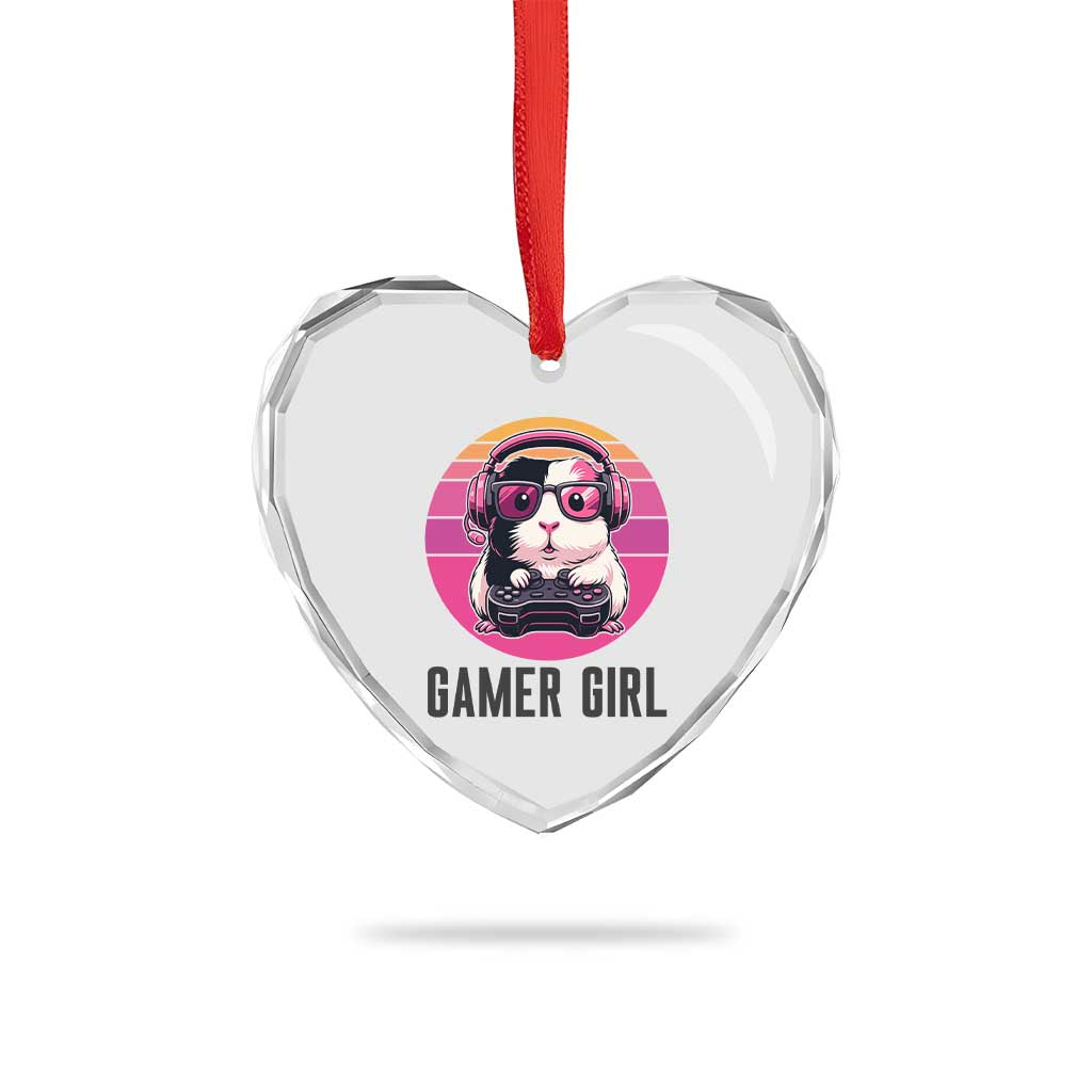 Funny Guinea Pig Video Game Rodent Lover Heart Crystal Glass Ornament Gamers Girl Sunset Retro Gift - Wonder Print Shop