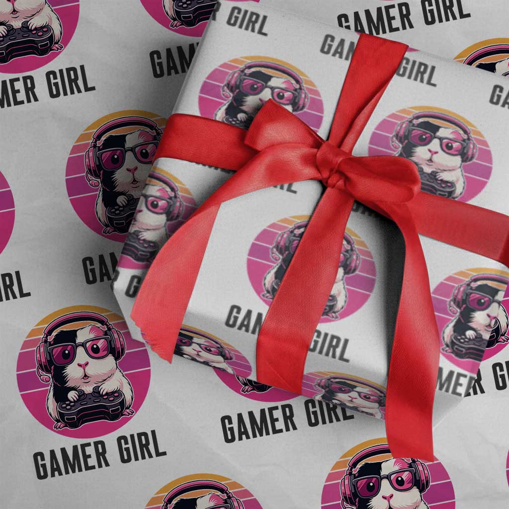 Funny Guinea Pig Video Game Rodent Lover Wrapping Paper Roll Gamers Girl Sunset Retro Gift - Wonder Print Shop