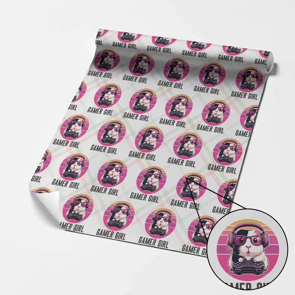 Funny Guinea Pig Video Game Rodent Lover Wrapping Paper Roll Gamers Girl Sunset Retro Gift - Wonder Print Shop