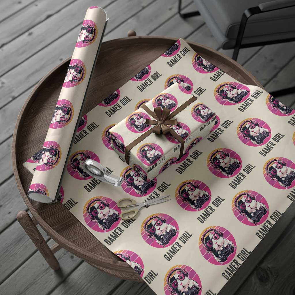 Funny Guinea Pig Video Game Rodent Lover Wrapping Paper Roll Gamers Girl Sunset Retro Gift - Wonder Print Shop
