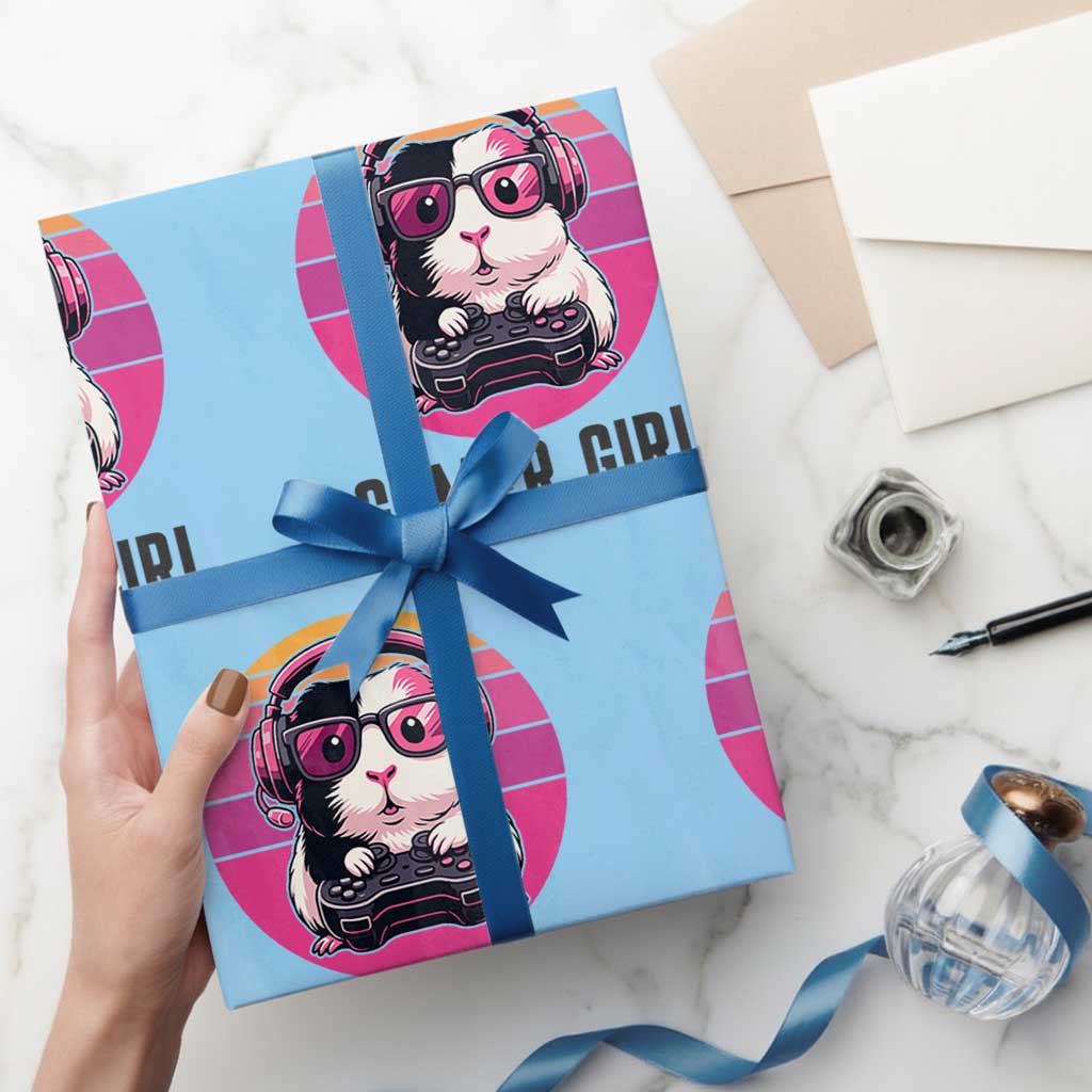 Funny Guinea Pig Video Game Rodent Lover Wrapping Paper Roll Gamers Girl Sunset Retro Gift - Wonder Print Shop
