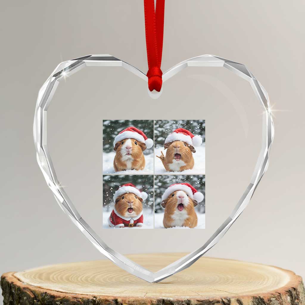 Funny Guinea Pig With Santa Hat Photobooth Heart Crystal Glass Ornament Christmas Gift - Wonder Print Shop