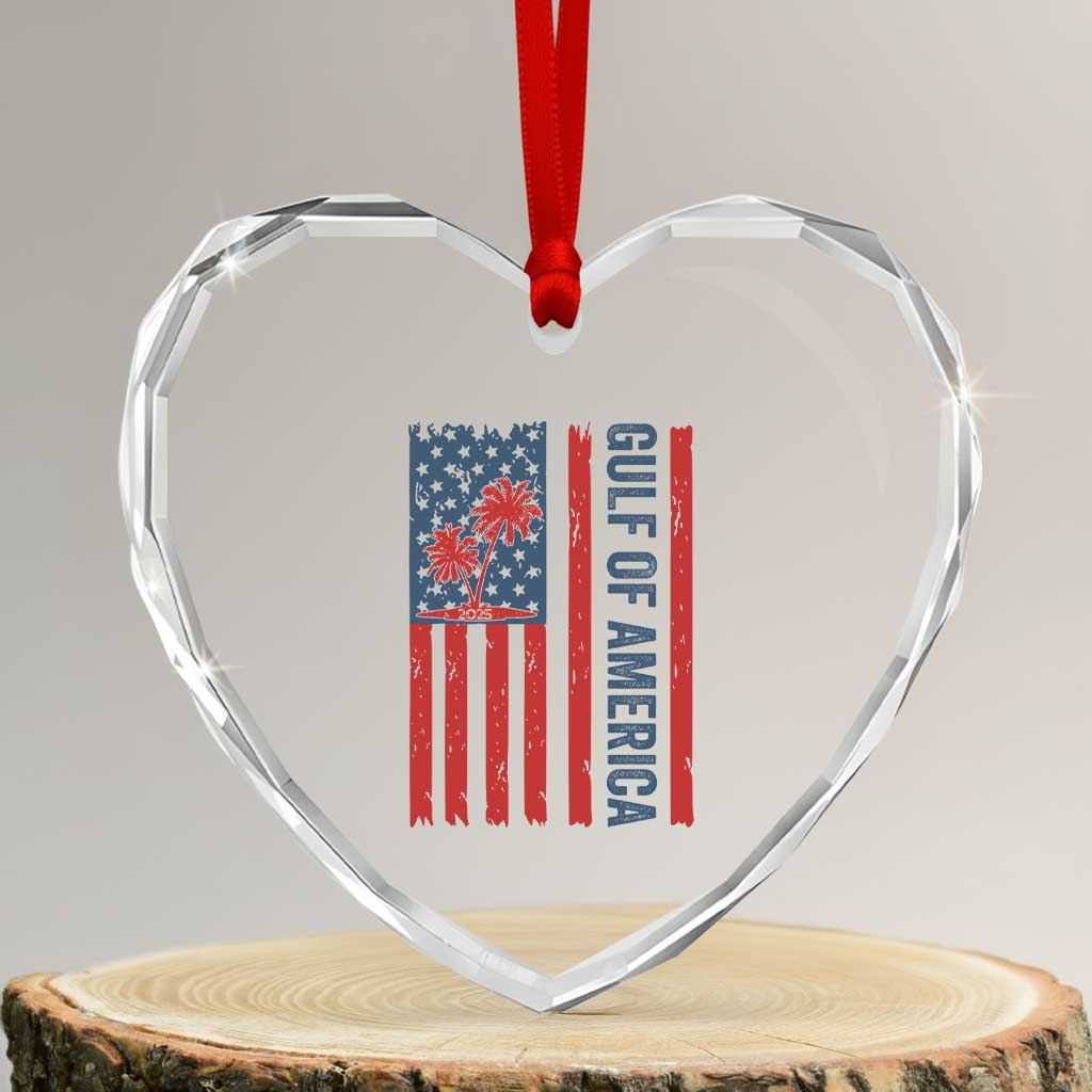 Funny Gulf Of US America Est 2025 Heart Crystal Glass Ornament USA American Flag - Wonder Print Shop