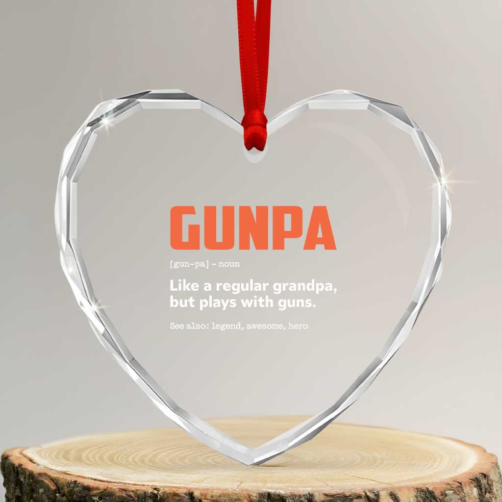 Funny Gunpa Heart Crystal Glass Ornament Gun Lover Grandpa Pro Gun Enthusiast - Wonder Print Shop