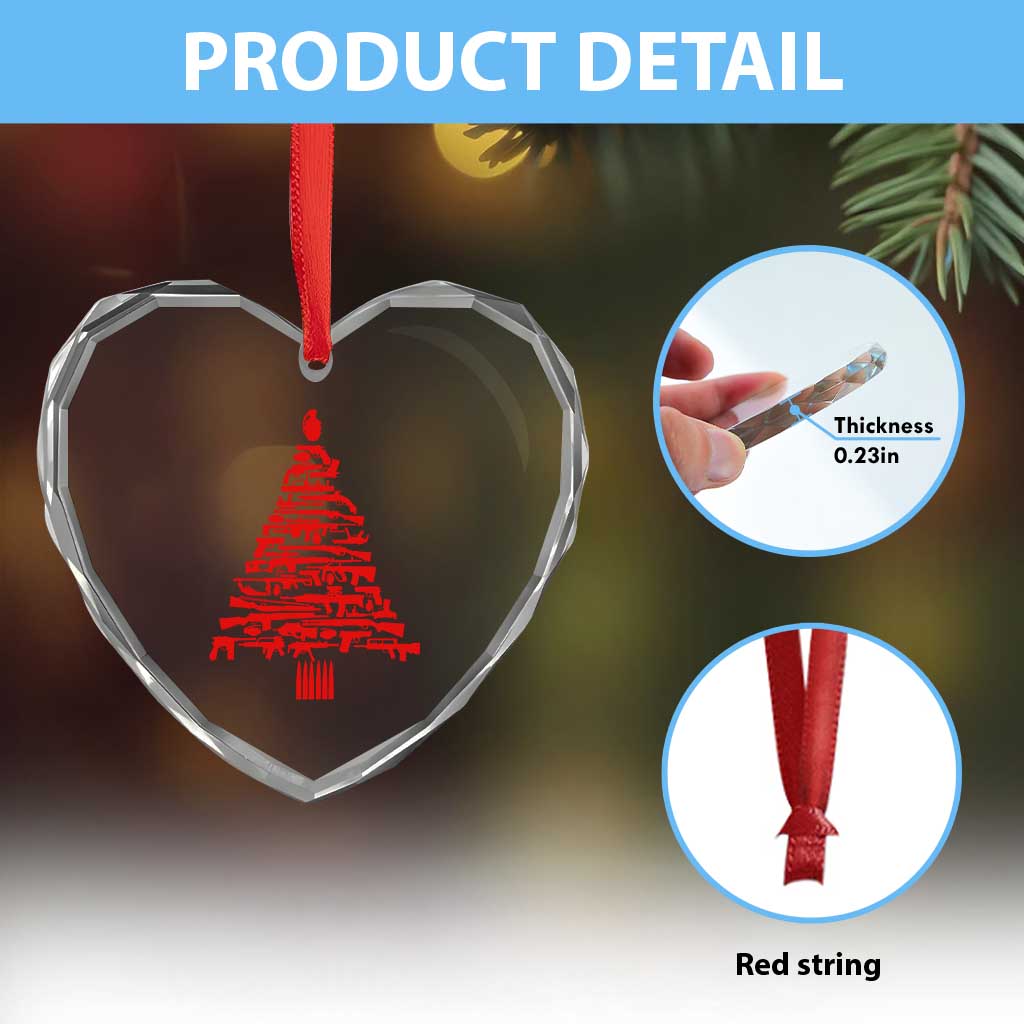 Funny Guns Christmas Heart Crystal Glass Ornament 2nd Amendment Xmas Tree Gun Lovers - Wonder Print Shop