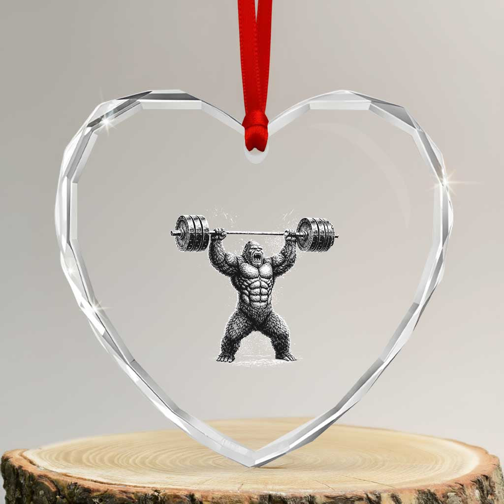Funny Gym Bigfoot Heart Crystal Glass Ornament Weightlifting Workout