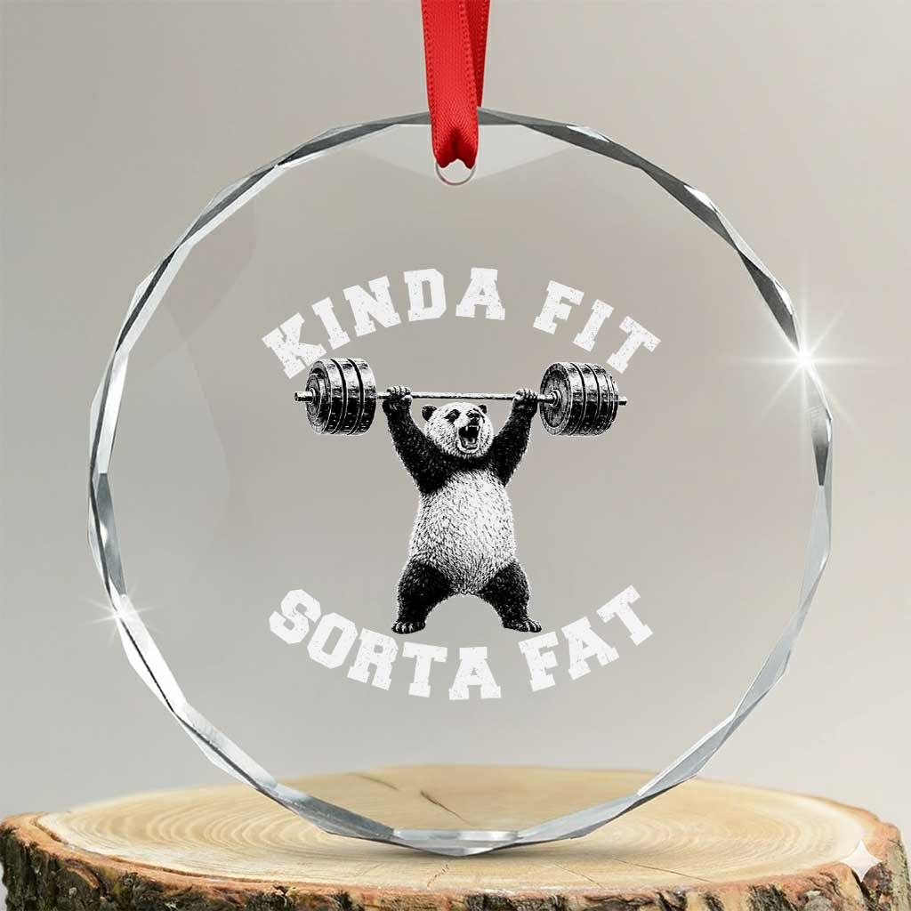 Funny Gym Crystal Glass Ornament Kinda Fit Sorta Fat Panda Weightlifting Workout
