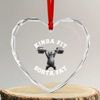 Funny Gym Heart Crystal Glass Ornament Kinda Fit Sorta Fat Bear Weightlifting Workout