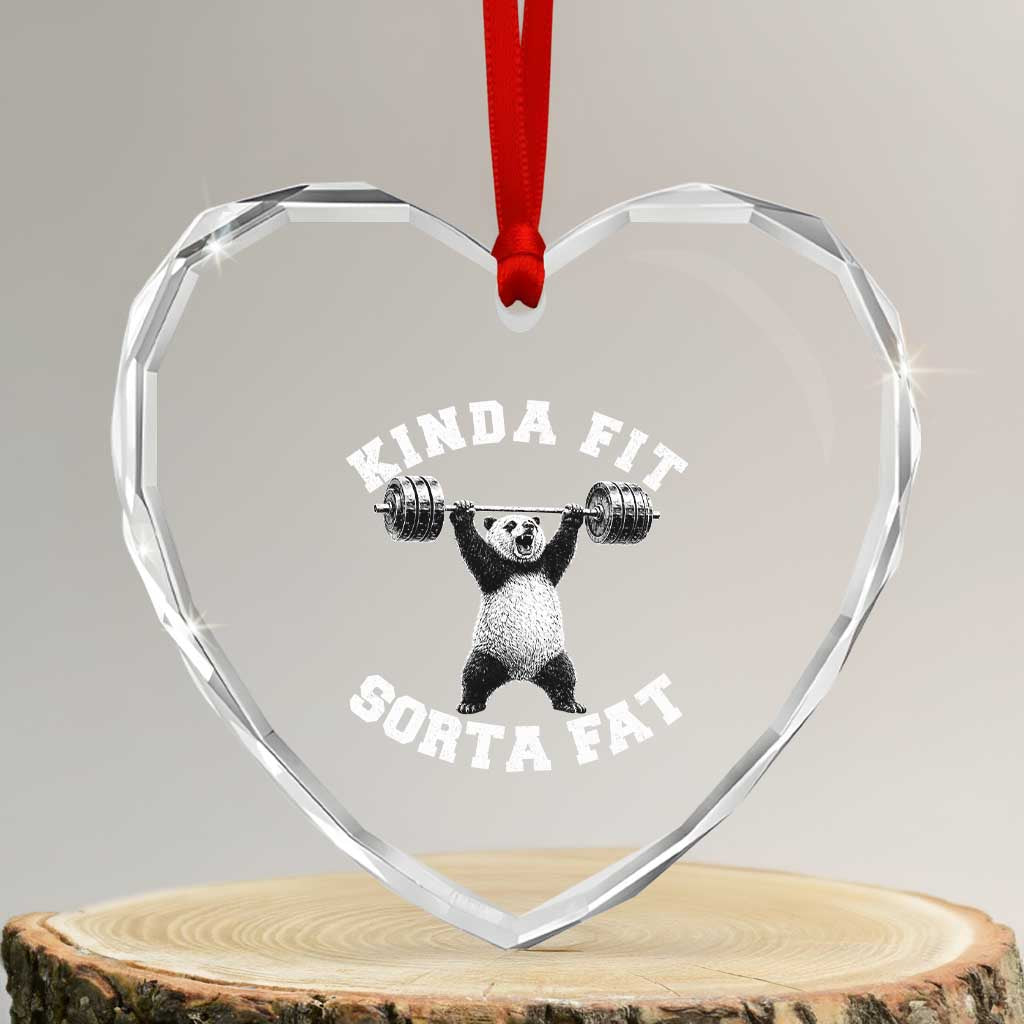 Funny Gym Heart Crystal Glass Ornament Kinda Fit Sorta Fat Panda Weightlifting Workout