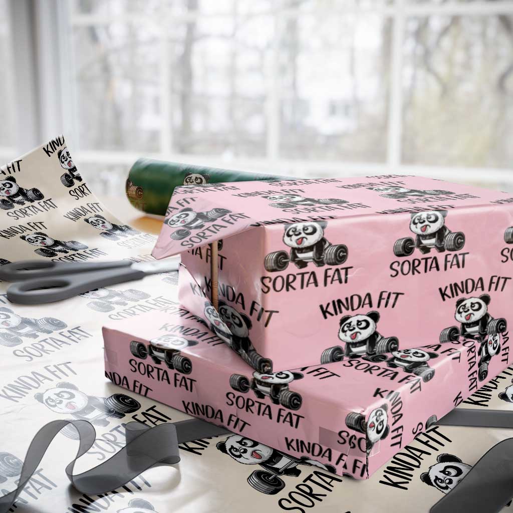 Funny Gym Panda Lover Wrapping Paper Roll Kinda Fit Sorta Fat