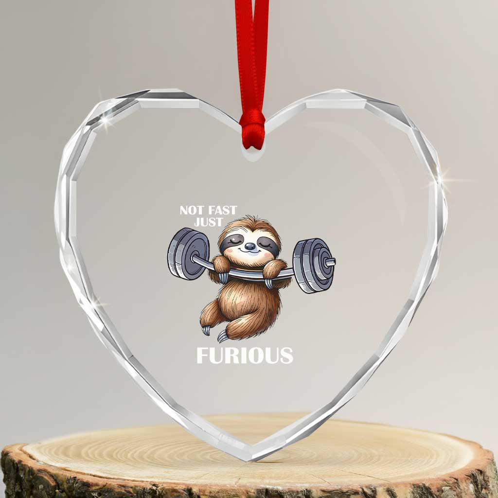 Funny Gym Sloth Heart Crystal Glass Ornament Not Fast Just Furious - Wonder Print Shop