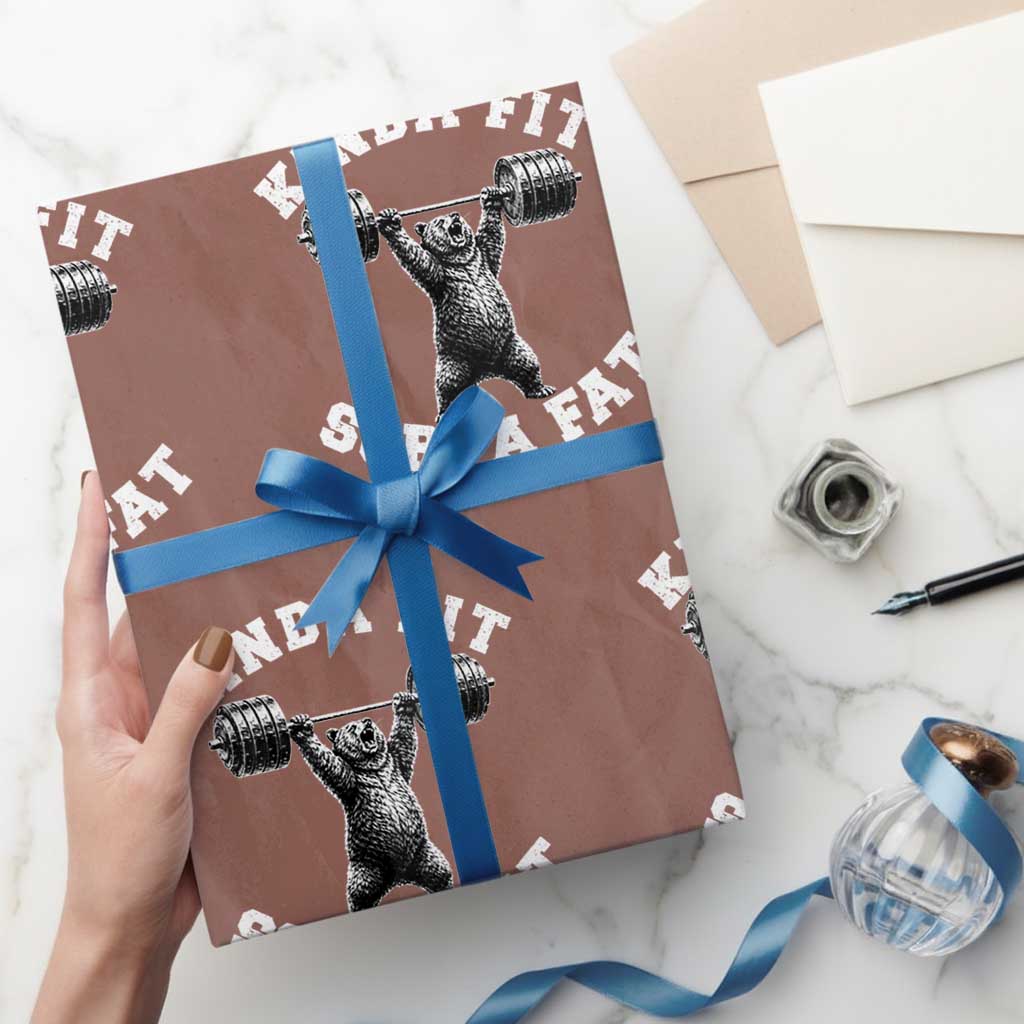 Funny Gym Wrapping Paper Roll Kinda Fit Sorta Fat Bear Weightlifting Workout
