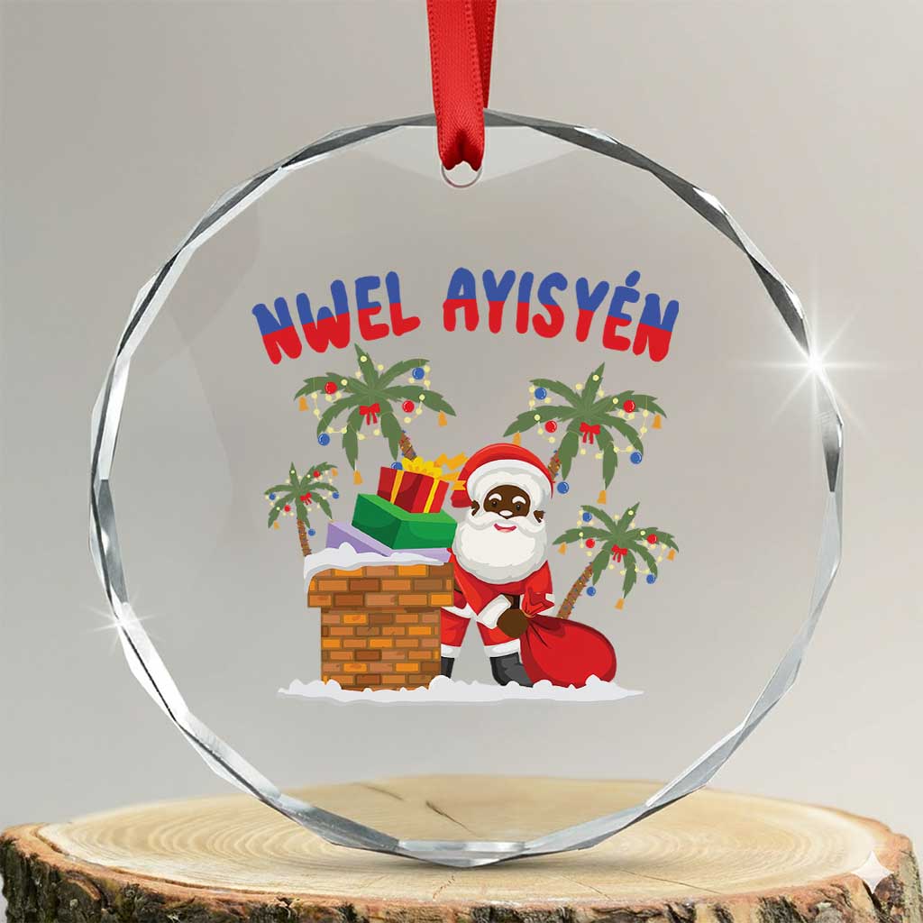 Funny Haitian Xmas Crystal Glass Ornament Nwel Ayisen Creole Santa Palm Tree - Wonder Print Shop