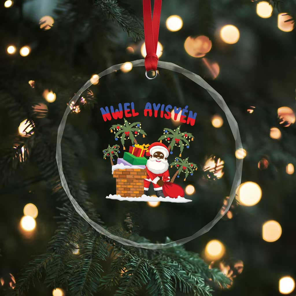 Funny Haitian Xmas Crystal Glass Ornament Nwel Ayisen Creole Santa Palm Tree TS09