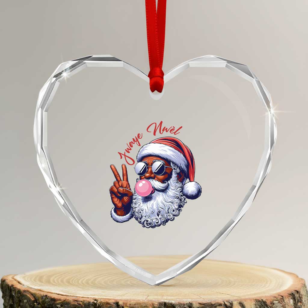 Funny Haitian Xmas Heart Crystal Glass Ornament Jwaye Nwel Creole Cute Black Santa - Wonder Print Shop