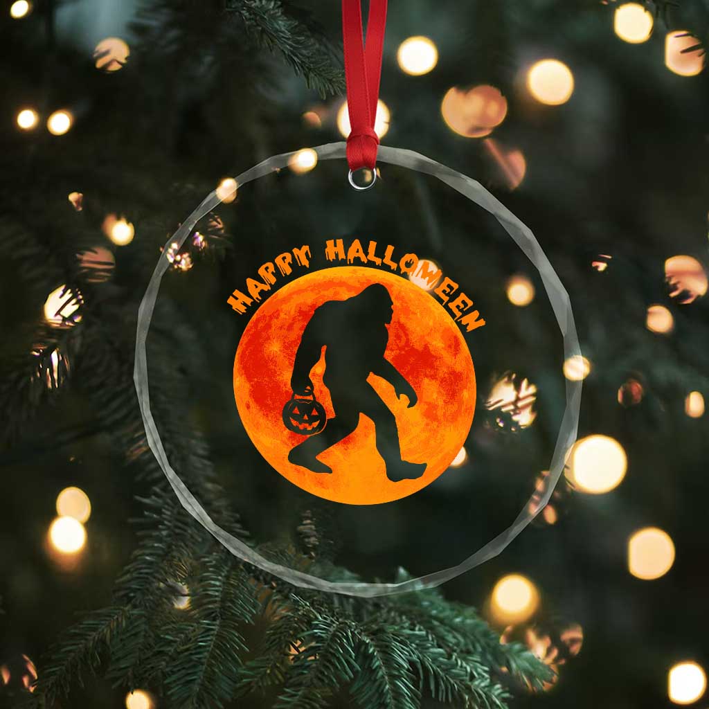 Funny Halloween Bigfoot Crystal Glass Ornament Sasquatch Full Moon Jack O Lantern - Wonder Print Shop