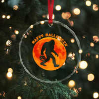 Funny Halloween Bigfoot Crystal Glass Ornament Sasquatch Full Moon Jack O Lantern - Wonder Print Shop