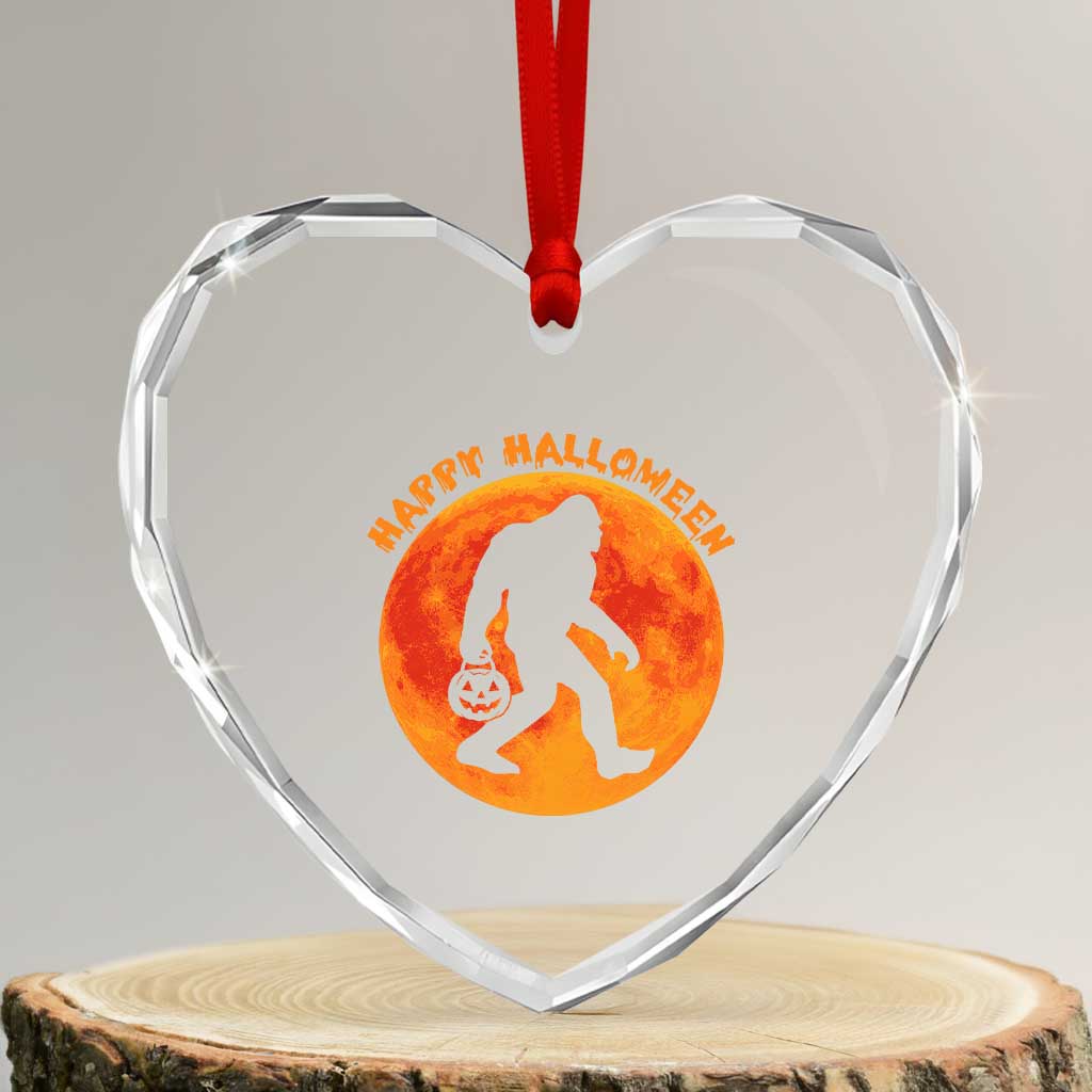 Funny Halloween Bigfoot Heart Crystal Glass Ornament Sasquatch Full Moon Jack O Lantern - Wonder Print Shop