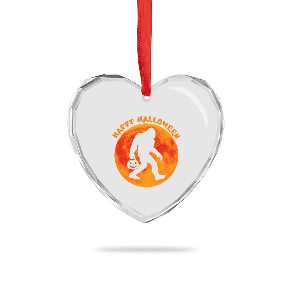 Funny Halloween Bigfoot Heart Crystal Glass Ornament Sasquatch Full Moon Jack O Lantern - Wonder Print Shop